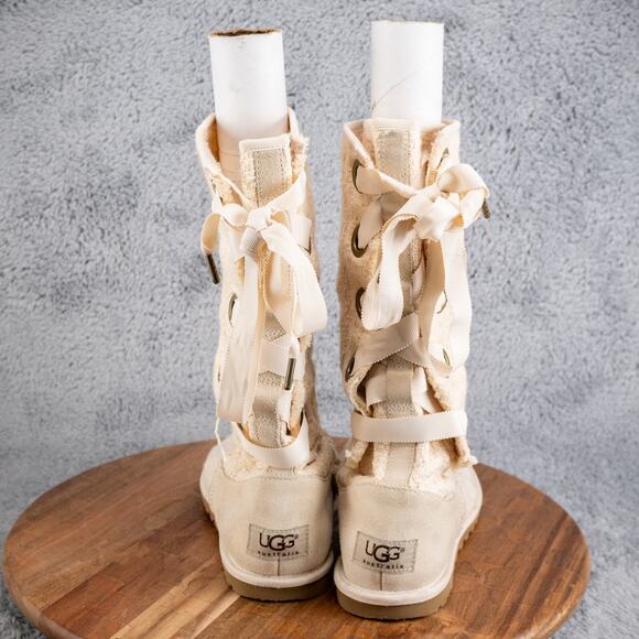 UGG AUSTRALIA HEIRLOOM LACE UP WOMENS BOOTS IVORY SZ 7 - Picture 4 of 6